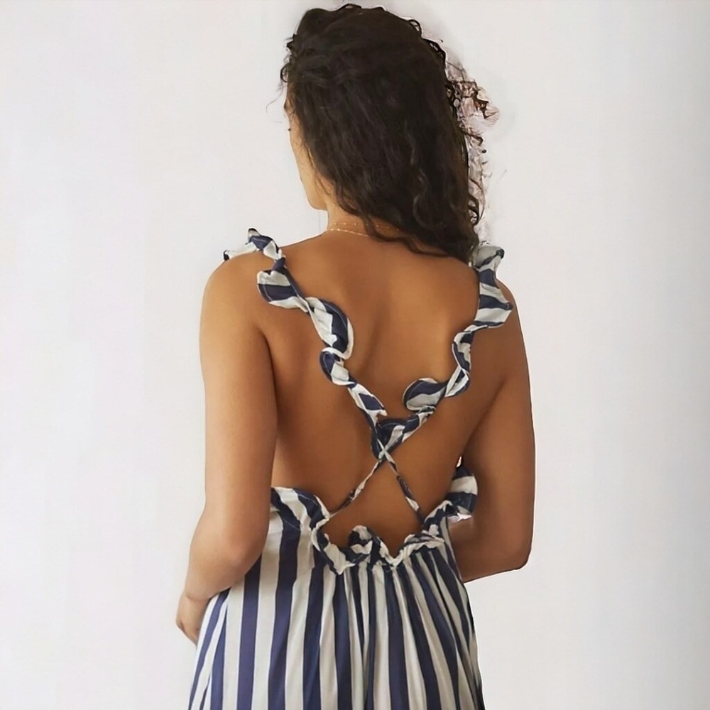 Anthropologie Striped Open Back Tiered Ruffle Maxi Dress Sz M NWT - Picture 14 of 16